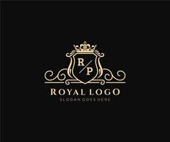 första rp brev lyxig varumärke logotyp mall, för restaurang, kungligheter, boutique, Kafé, hotell, heraldisk, Smycken, mode och Övrig vektor illustration.