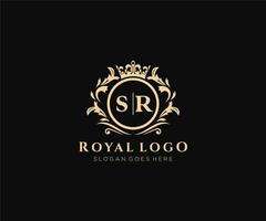 första sr brev lyxig varumärke logotyp mall, för restaurang, kungligheter, boutique, Kafé, hotell, heraldisk, Smycken, mode och Övrig vektor illustration.