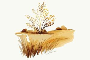 vattenfärg gyllene fält med gröda illustration design vektor