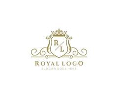 första rl brev lyxig varumärke logotyp mall, för restaurang, kungligheter, boutique, Kafé, hotell, heraldisk, Smycken, mode och Övrig vektor illustration.