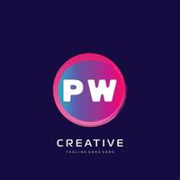 pw första logotyp med färgrik mall vektor