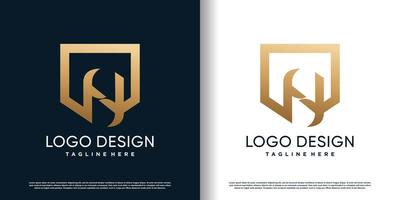 Schild Logo Design mit goden Brief n Konzept Prämie Vektor