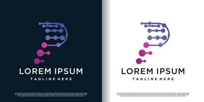 första p logotyp design mall med molekyl element ikon och kreativ begrepp premie vektor