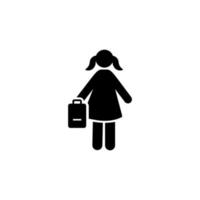 Mädchen Schüler Bildung Tasche Piktogramm Vektor Symbol