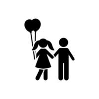 ballong, flicka, pojke, promenad, kärlek vektor ikon