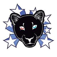 T-Shirt Design von ein schwarz Panther Gesicht umgeben durch sterne.vektor Illustration zum afro Geschichte Monat vektor