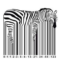 Design zum T-Shirt von ein Zebra gemischt mit ein Barcode. finbonacci Code Nummerierung vektor