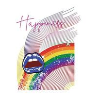 regnbåge t-shirt design med mun och böjd rader. vektor illustration för Gay stolthet dag