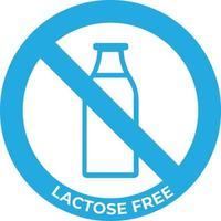 Laktose kostenlos Logo Symbol. Vektor tut nicht enthalten Laktose Etikette zum Gänseblümchen und gesund Essen Verpackung. Blau Kuh Milch Flasche Design Element.