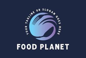 Kreis Planet Erde Mond Globus Löffel Gabel zum Restaurant Essen Logo Design Vektor