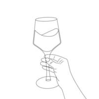 kvinna hand innehav en glas med röd vin. linje konst vektor
