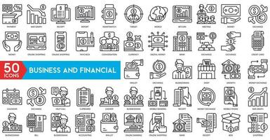 företag och finansiell ikon uppsättning. som innehåller lån, kontanter, sparande, finansiell mål, vinst, budget, ömsesidig fond, tjäna pengar och inkomst ikoner. fast ikoner samling vektor