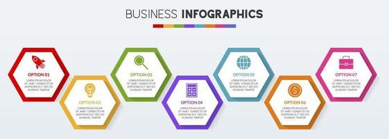 infographics design mall och ikoner med 7 alternativ eller 7 steg vektor