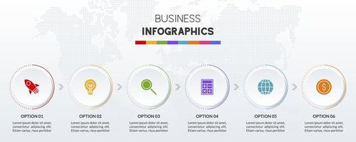 Infografiken Design Vorlage und Symbole mit 6 Optionen oder 6 Schritte vektor
