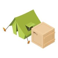 ökologisch Tourismus Symbol isometrisch Vektor. Grün Tourist Zelt und Paket Box Symbol vektor