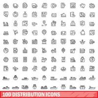100 distribution ikoner uppsättning, översikt stil vektor