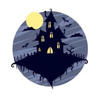 Halloween verfolgt Haus isoliert auf Weiß Hintergrund. unheimlich dunkel Silhouette von Zuhause oder Villa. Karikatur Vektor gespenstisch Illustration. gotisch süß Stadt, Dorf