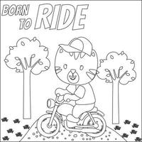 Vektor Illustration von cool Tier und Motorrad komisch Tier Karikatur. kreativ Vektor kindisch Design zum Kinder Aktivität Färbung Buch oder Buchseite.