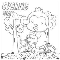 söt liten djur- ridning cykel. trendig barn grafisk med linje konst design hand teckning skiss vektor illustration för vuxen och barn färg bok.