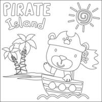 Vektor Illustration von komisch Tier Pirat mit Schatz Brust, kindisch Design zum Kinder Aktivität Färbung Buch oder Buchseite.