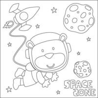 Vektor Illustration von süß Karikatur Astronauten wenig Tier im Raum, kindisch Design zum Kinder Aktivität Färbung Buch oder Buchseite.