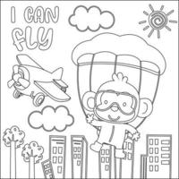 vektor tecknad serie illustration av fallskärmshoppning med litlle djur- med tecknad serie stil barnslig design för barn aktivitet färg bok eller sida.