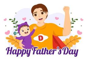 glücklich Väter Tag Illustration mit Vater und seine Sohn spielen zusammen im eben Kinder Karikatur Hand gezeichnet zum Netz Banner oder Landung Seite Vorlagen vektor