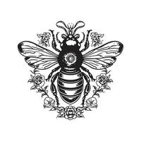 Biene, Jahrgang Logo Konzept schwarz und Weiß Farbe, Hand gezeichnet Illustration vektor