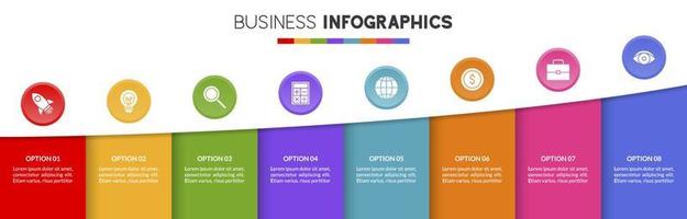 Infografiken Design Vorlage und Symbole mit 8 Optionen oder 8 Schritte vektor