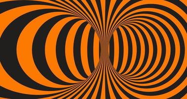 3d svart och orange optisk illusion mask hål tunnel. op konst overkligt vågig rader textur. isometrisk randig linje spiral virvel. vektor