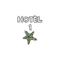 1 Star Bewertung Hotel, Service. Hand gezeichnet skizziert Bild mit einer Seestern. Gekritzel Karikatur Illustration auf Weiß Hintergrund vektor