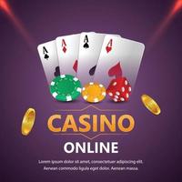 Casino-Glücksspiel mit goldenem Text und Spielkarten und Casino-Slot vektor