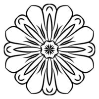 Blumenmandala mit schwarzem Umriss. kritzeln sie rundes dekoratives element für das malbuch, das auf weißem hintergrund lokalisiert wird. floraler geometrischer Kreis. vektor