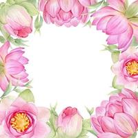 Rosa Blumen Lotus. Aquarell Illustration. ein Rahmen von Lotus Blumen. Kranz von Chinesisch Wasser Lilie. Design zum Einladungen, speichern das Datum, Karten andere Artikel. vektor