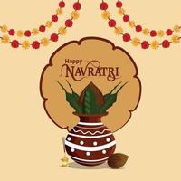 glückliche navratri Vektorillustration mit kreativer Kalash- und Girlandenblume vektor