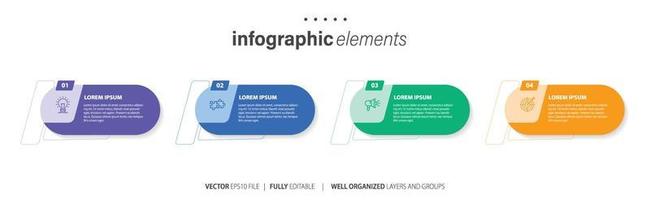 Konzept von 4 aufeinanderfolgend Schritte von progressiv Geschäft Entwicklung. einfach Infografik Design Vorlage. abstrakt Vektor Illustration.