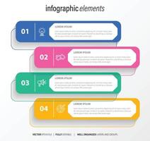 vier nummeriert rechteckig Frames platziert im horizontal Reihe. Konzept von 4 Stufen von Marketing Strategie. modern eben Infografik Design Vorlage. einfach Vektor Illustration zum Geschäft Präsentation