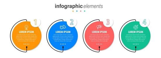 Geschäft Infografik Elemente Vorlage Design mit Symbole und 4 Optionen oder Schritte. Vektor Illustration.