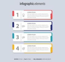 fyra numrerad rektangulär ramar placerad i horisontell rad. begrepp av 4 stadier av marknadsföring strategi. modern platt infographic design mall. enkel vektor illustration för företag presentation