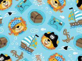 nahtlos Muster Vektor von Karikatur komisch Löwe im Pirat Deckel, Piraten Element Illustration