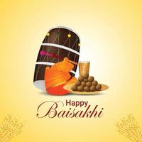 sikh festival av lyckligt vaisakhi firande gratulationskort och bakgrund vektor