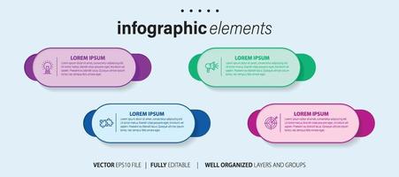 infographic designmall. tidslinjekoncept med 4 steg. kan användas för arbetsflödeslayout, diagram, banner, webbdesign. vektor illustration