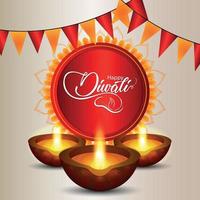 glückliches diwali Festival der Lichtgrußkarte mit kreativer Illustration und Hintergrund vektor