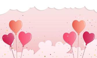 Poster oder Banner mit Himmel und Papier Schnitt wolken.rot, Rosa und Weiß fliegend Herzen. Vektor Illustration. Papier Schnitt Dekorationen zum Valentinstag Tag Rand oder Rahmen Design, glücklich Valentinstag Tag Verkauf