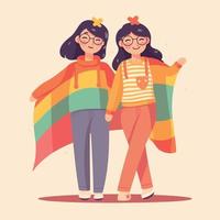 HBTQ stolthet dag och månad lesbisk kvinnor par vektor
