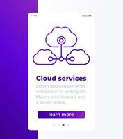 Wolke Dienstleistungen, saas Handy, Mobiltelefon Banner mit Linie Symbol vektor