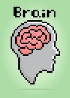 8-bitars pixel av mänsklig hjärna. anatomi i vektor illustration för korsa sy och spel tillgångar.