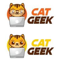 modern Vektor eben Design einfach minimalistisch Logo Vorlage von Katze Geek Nerd Clever Maskottchen Charakter Vektor Sammlung zum Marke, Emblem, Etikett, Abzeichen. isoliert auf Weiß Hintergrund.