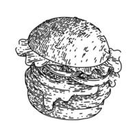 burger hamburgare mat skiss hand dragen vektor
