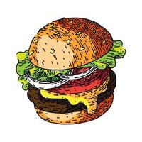 burger hamburgare mat skiss hand dragen vektor